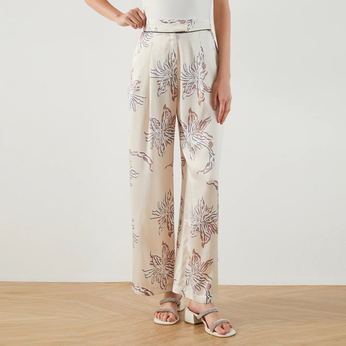 K1449W High Waist Wide Leg Pants Women Luxury Drawstring Casual Clothes Pants For Ladies Wide Leg Trousers For Women