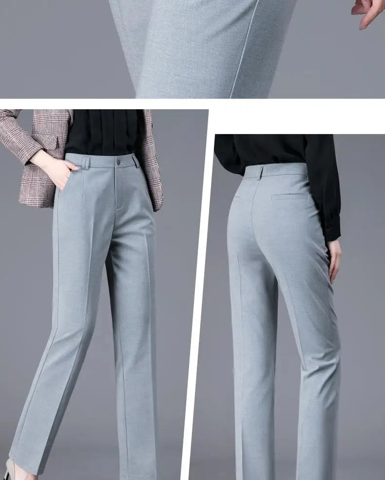 Office Lady Korean Fashion Straight Pants Spring Autumn Casual High Waist Button Pockets Solid Elegant Women Clothing Trousers