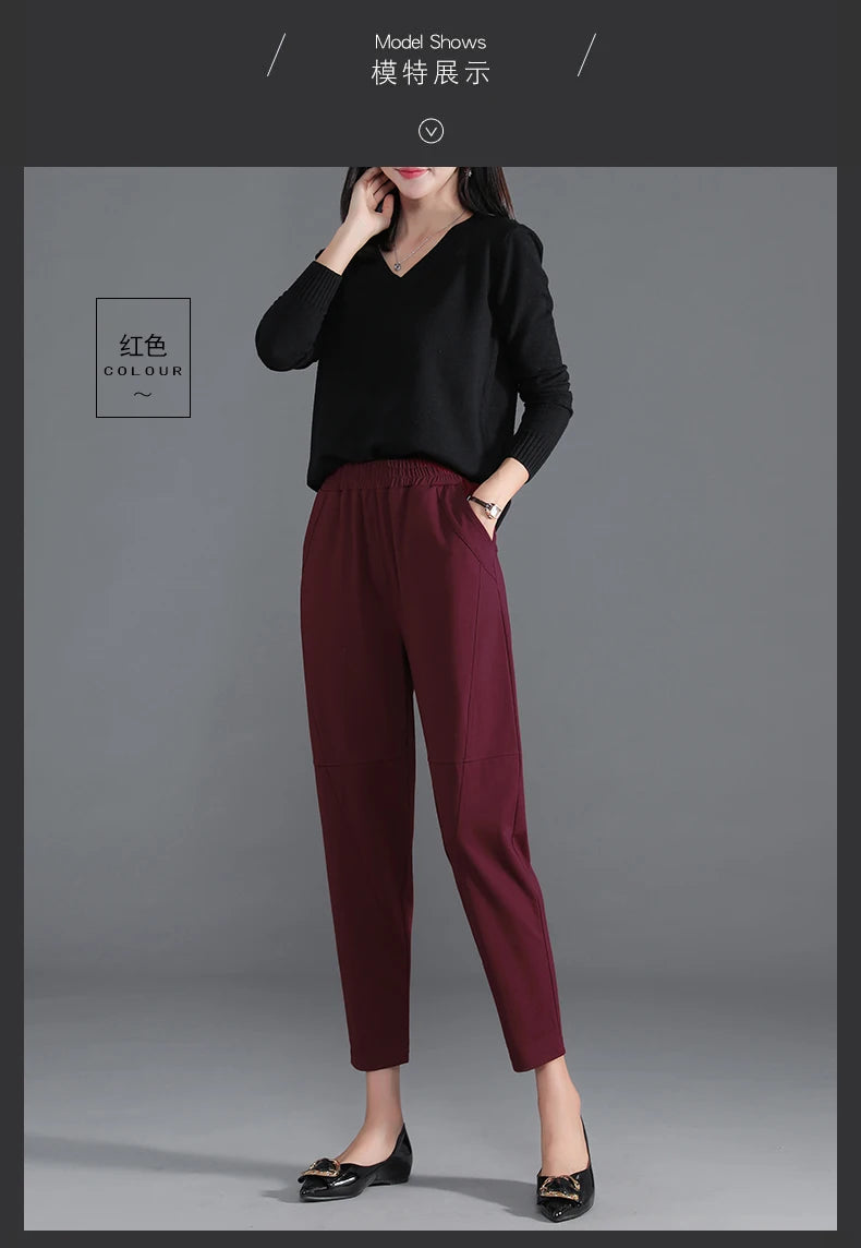 Red Korean Version Women's Casual PantsHigh Waist Pleated Wide Leg Haran Pants Ladies' Office Ladies' Spring And Autumn 2023 5XL
