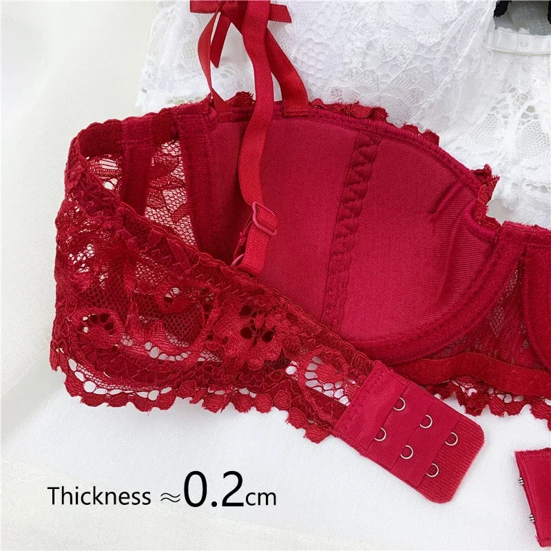 Half Cup Balconette Bras A D Cup 2024 Sexy Lingerie Cotton Underwear with 4 Rows Hook Red Black White Thin Push Up Bra for Women