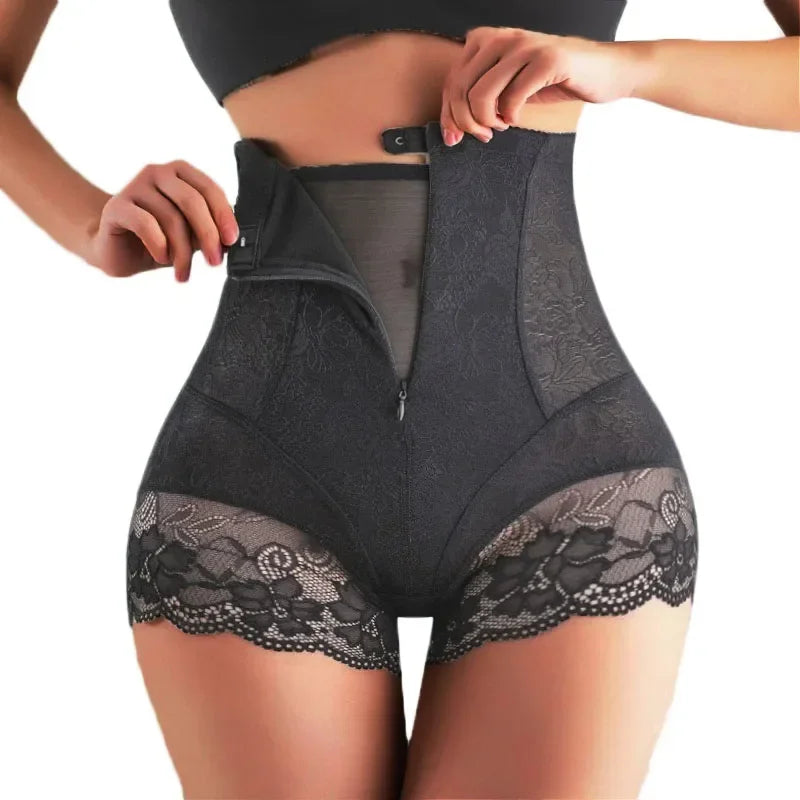 GUUDIA Hook Zipper Closure Lace High Waist Tummy Control Shapewear Panty Invisable Slimming Shaping Women Underwear Shaper Panty