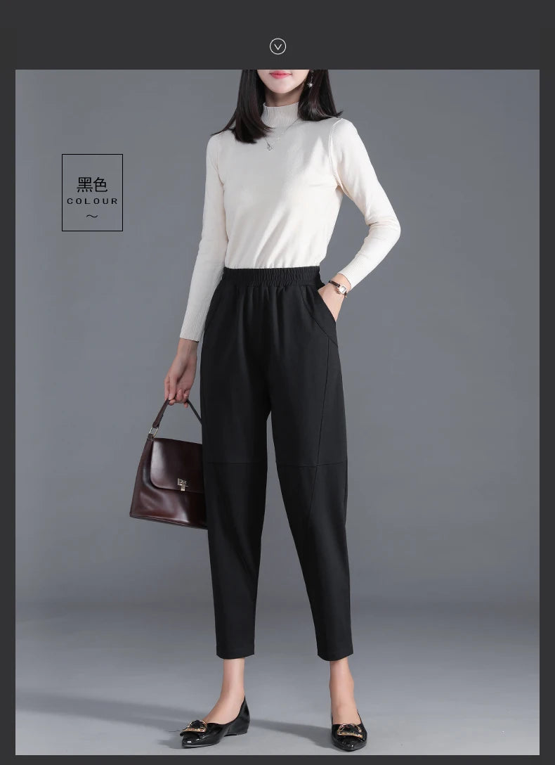 Red Korean Version Women's Casual PantsHigh Waist Pleated Wide Leg Haran Pants Ladies' Office Ladies' Spring And Autumn 2023 5XL
