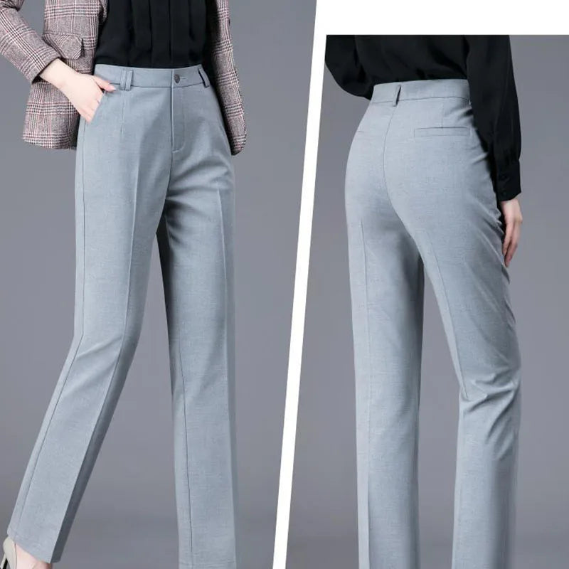 Office Lady Korean Fashion Straight Pants Spring Autumn Casual High Waist Button Pockets Solid Elegant Women Clothing Trousers
