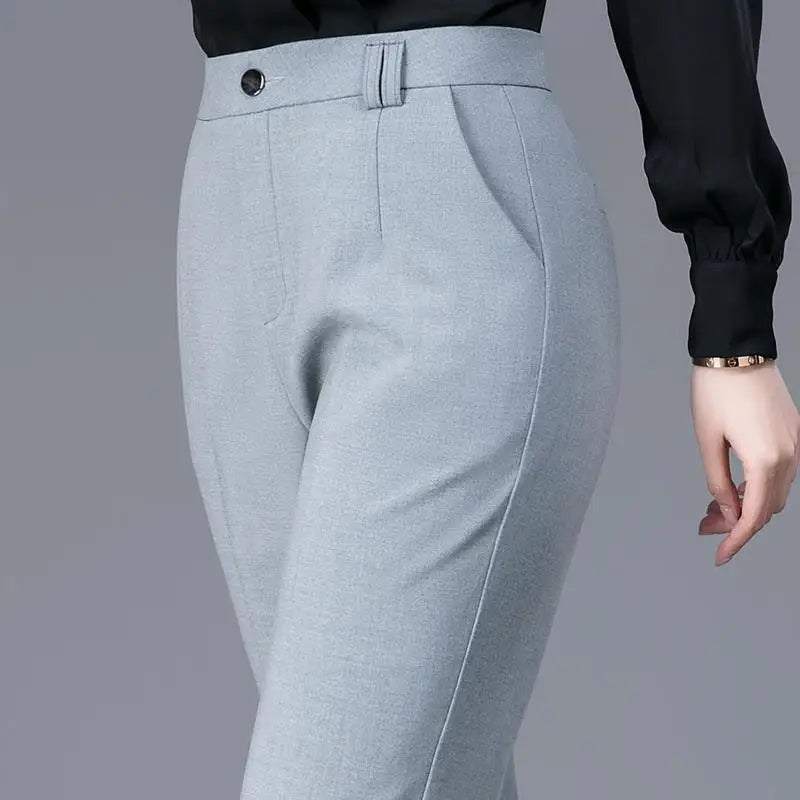 Office Lady Korean Fashion Straight Pants Spring Autumn Casual High Waist Button Pockets Solid Elegant Women Clothing Trousers