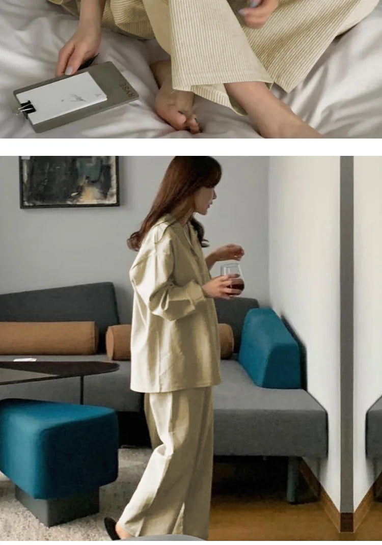 Striped Long-sleeved Pajamas Girls Fashion Style Autumn Simple New Home Clothes High-grade Trousers Suit Leisure Sleepwear Pjs