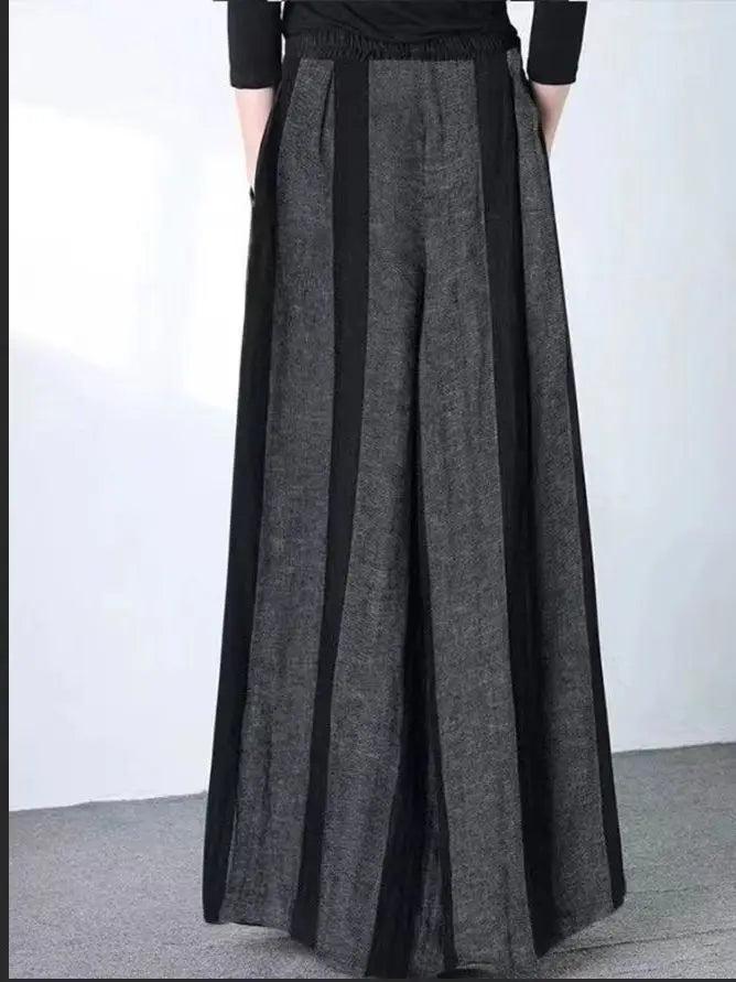 Spring Summer New Fashion Striped Loose Elastic Waist Wide Leg Pants Ladies Casual Irregular High Waist Straight Women Clothes