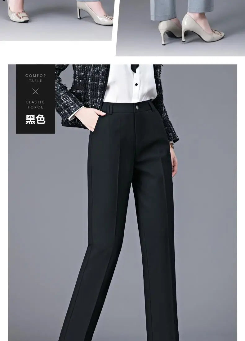 Office Lady Korean Fashion Straight Pants Spring Autumn Casual High Waist Button Pockets Solid Elegant Women Clothing Trousers