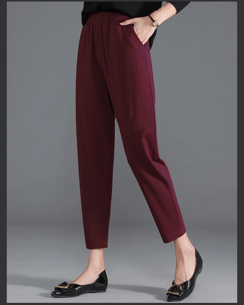 Red Korean Version Women's Casual PantsHigh Waist Pleated Wide Leg Haran Pants Ladies' Office Ladies' Spring And Autumn 2023 5XL