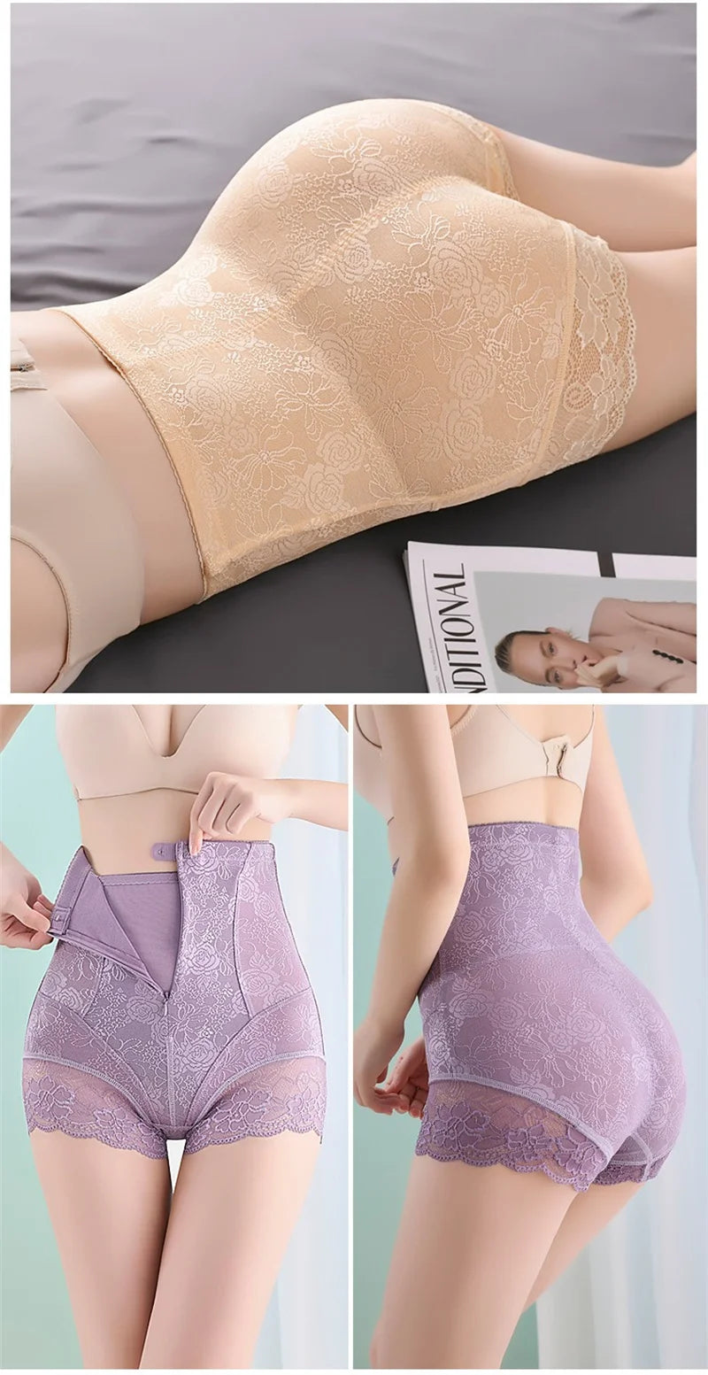 GUUDIA Hook Zipper Closure Lace High Waist Tummy Control Shapewear Panty Invisable Slimming Shaping Women Underwear Shaper Panty