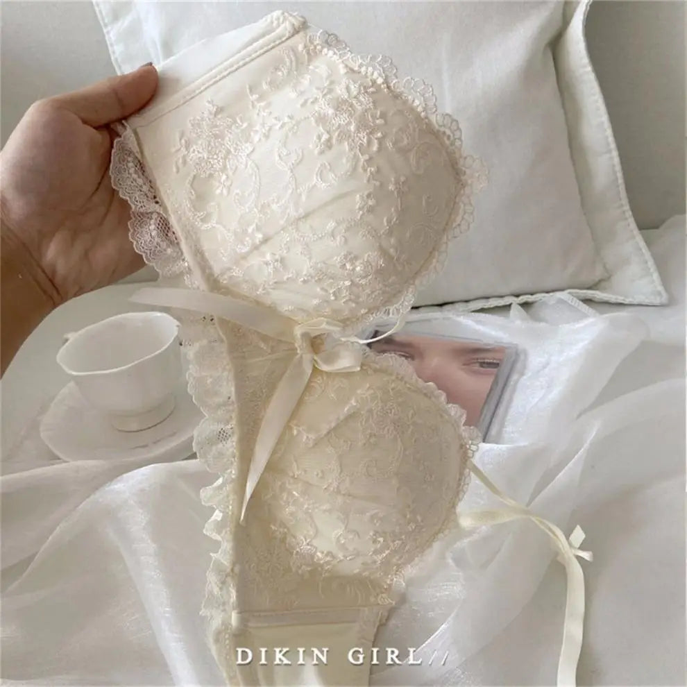 Bra/underwear Embroidered Lace Underwear Wireless Underwire Bra Comfortable Gathering Bra Set Lace Bra Set
