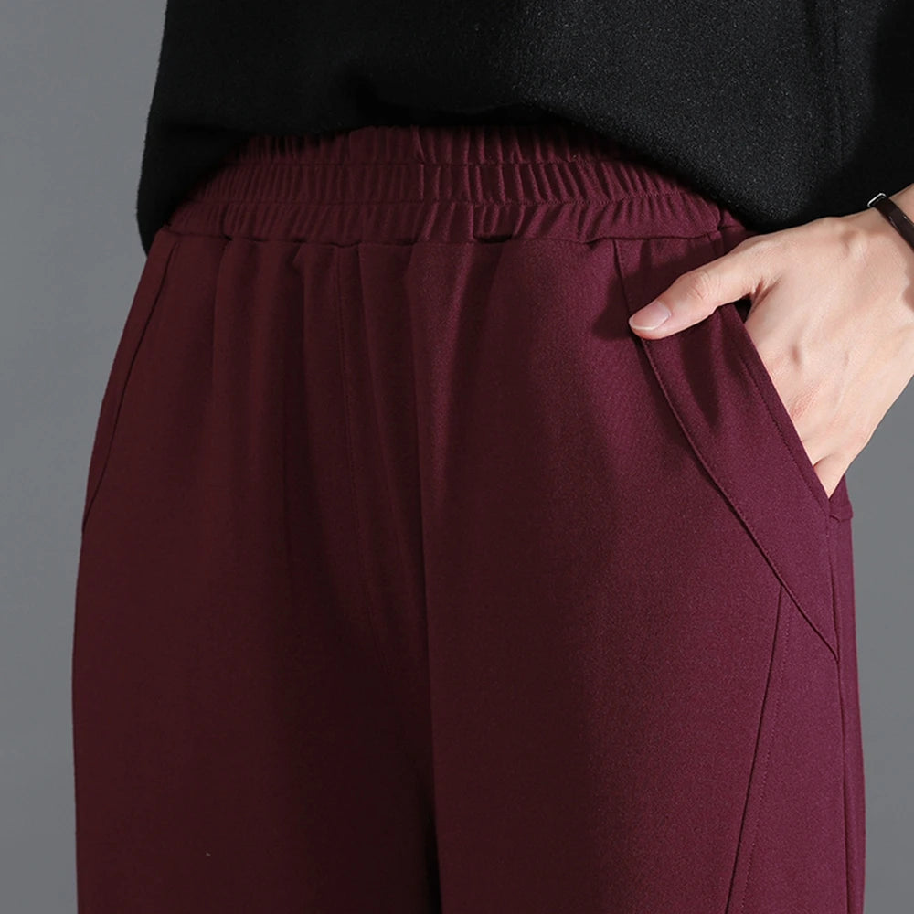 Red Korean Version Women's Casual PantsHigh Waist Pleated Wide Leg Haran Pants Ladies' Office Ladies' Spring And Autumn 2023 5XL