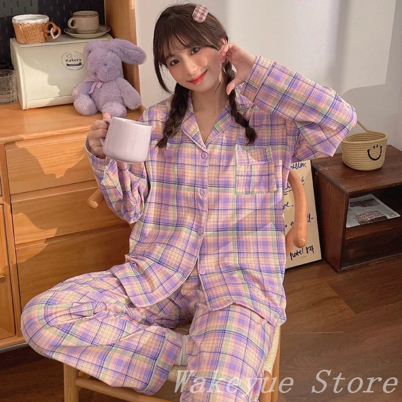 Striped Long-sleeved Pajamas Girls Fashion Style Autumn Simple New Home Clothes High-grade Trousers Suit Leisure Sleepwear Pjs