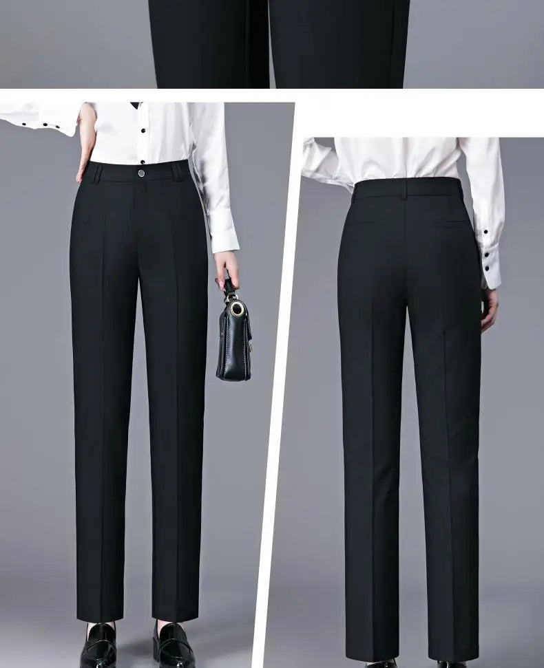 Office Lady Korean Fashion Straight Pants Spring Autumn Casual High Waist Button Pockets Solid Elegant Women Clothing Trousers