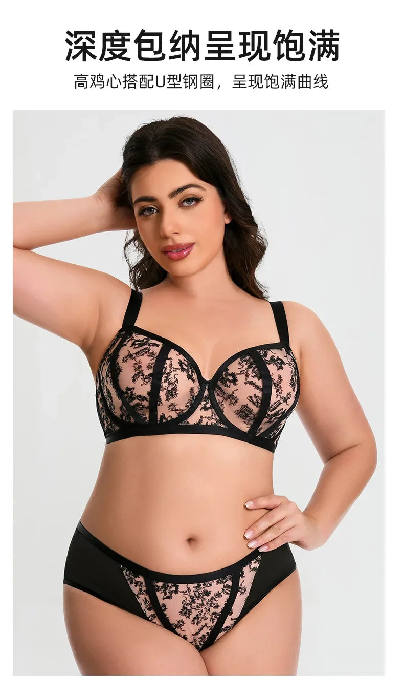 Plus Size Bra Set Minimizer Anti-Sagging Underwire Push Up Cup Mesh Breathable D E F G H I J K 75 80 85 90 95 Brasieres Mujeres