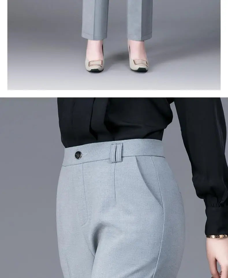 Office Lady Korean Fashion Straight Pants Spring Autumn Casual High Waist Button Pockets Solid Elegant Women Clothing Trousers