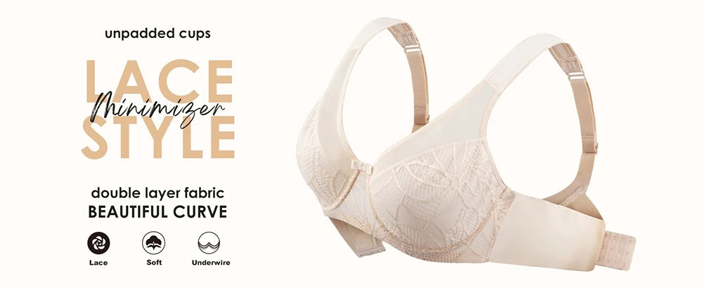 Sheroine Plus Size Underwire Bra, Lace Floral Minimizer Full Coverage Unpadded Bras for Women Lifting Support Comfort