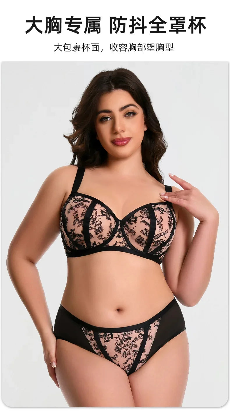 Plus Size Bra Set Minimizer Anti-Sagging Underwire Push Up Cup Mesh Breathable D E F G H I J K 75 80 85 90 95 Brasieres Mujeres