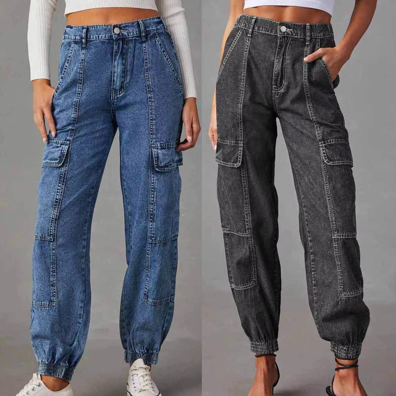 Women Work Jeans Cargo Pants Fashion Casual Elastic Waist Loose Pants Jag Cords Classic Women Clothing Pantalones De Mujer