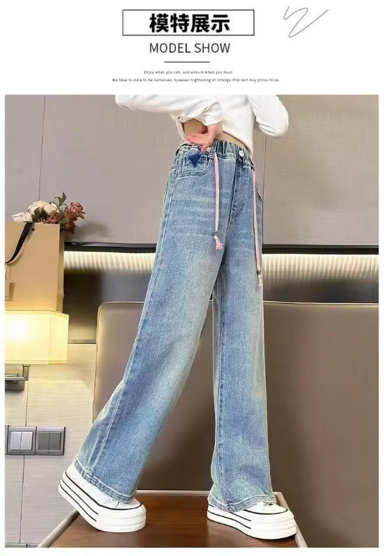 New Fashion Tweens Children Jeans for Girls High Waist Stretch Soft Denim Pants Kids Casual Regular Fit Jeans Trousers Age 5-14T