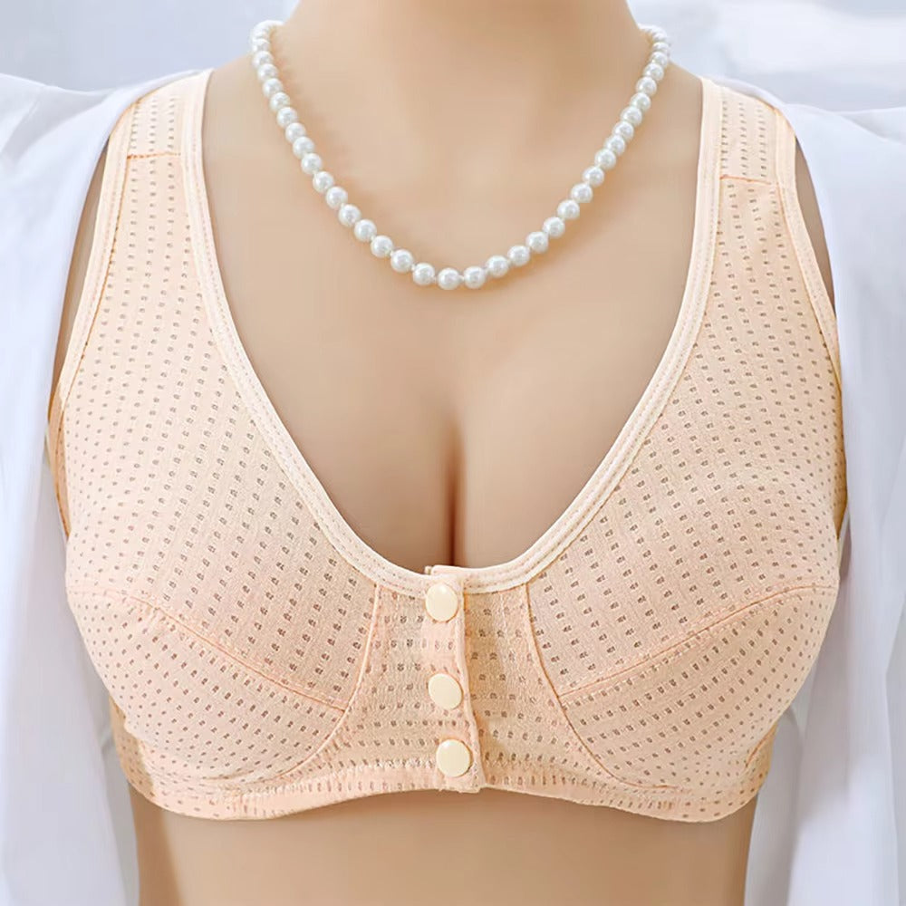 36~42 Summer Women Front Button Bra without padding Plus Size bras Mother's Cotton Wireless Underwear Large Bralette