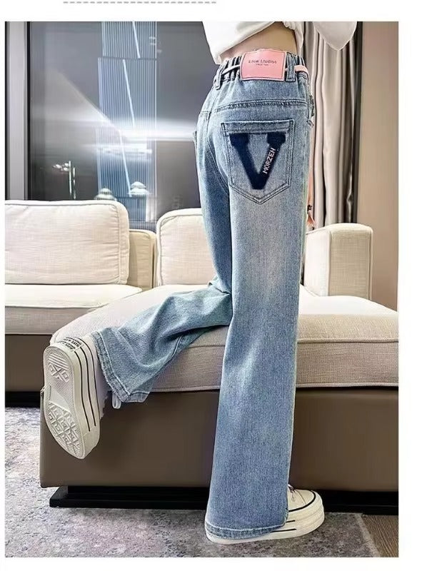 New Fashion Tweens Children Jeans for Girls High Waist Stretch Soft Denim Pants Kids Casual Regular Fit Jeans Trousers Age 5-14T