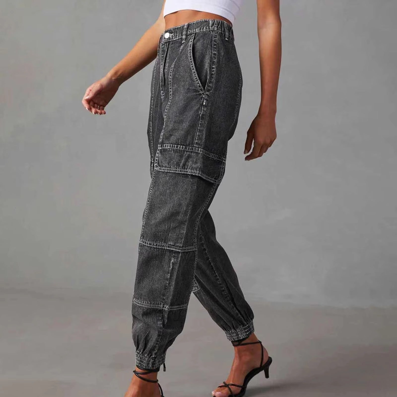 Women Work Jeans Cargo Pants Fashion Casual Elastic Waist Loose Pants Jag Cords Classic Women Clothing Pantalones De Mujer