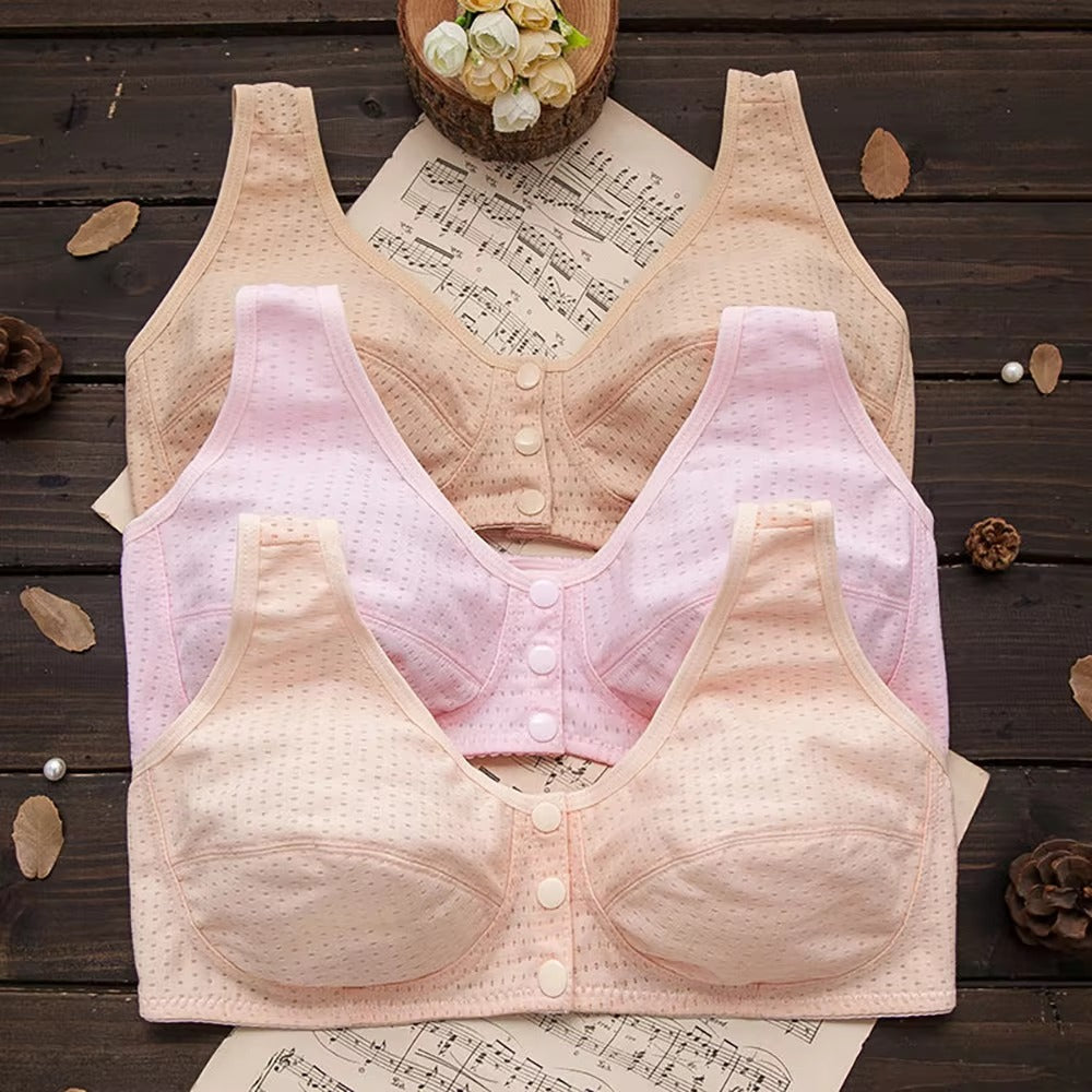 36~42 Summer Women Front Button Bra without padding Plus Size bras Mother's Cotton Wireless Underwear Large Bralette
