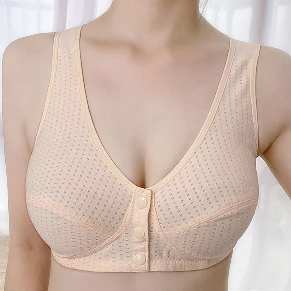 36~42 Summer Women Front Button Bra without padding Plus Size bras Mother's Cotton Wireless Underwear Large Bralette