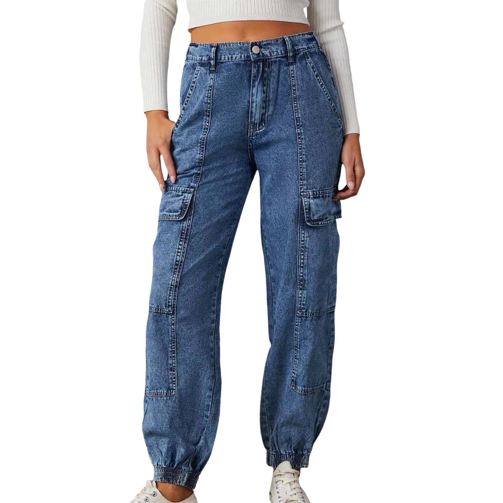 Women Work Jeans Cargo Pants Fashion Casual Elastic Waist Loose Pants Jag Cords Classic Women Clothing Pantalones De Mujer