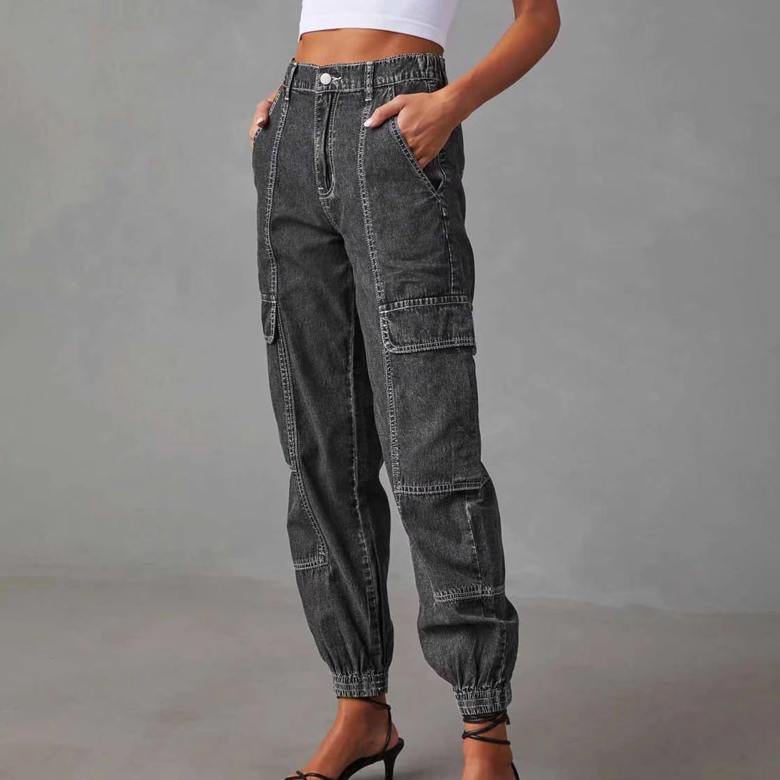 Women Work Jeans Cargo Pants Fashion Casual Elastic Waist Loose Pants Jag Cords Classic Women Clothing Pantalones De Mujer