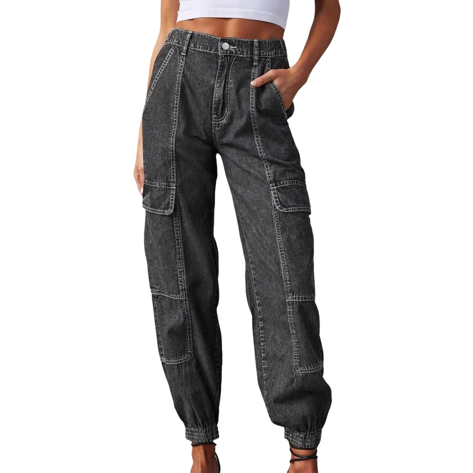 Women Work Jeans Cargo Pants Fashion Casual Elastic Waist Loose Pants Jag Cords Classic Women Clothing Pantalones De Mujer