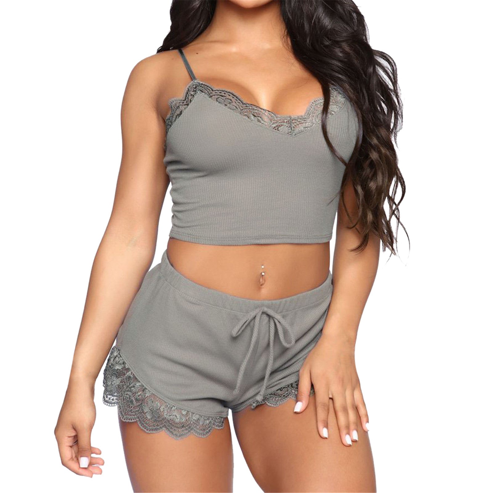 Women Pajama Sets Sexy Lace Sleeveless Soft Pajamas Comfortable V-Neck Sleepwears  Female Nightgown Night Wear Satin Nightdress